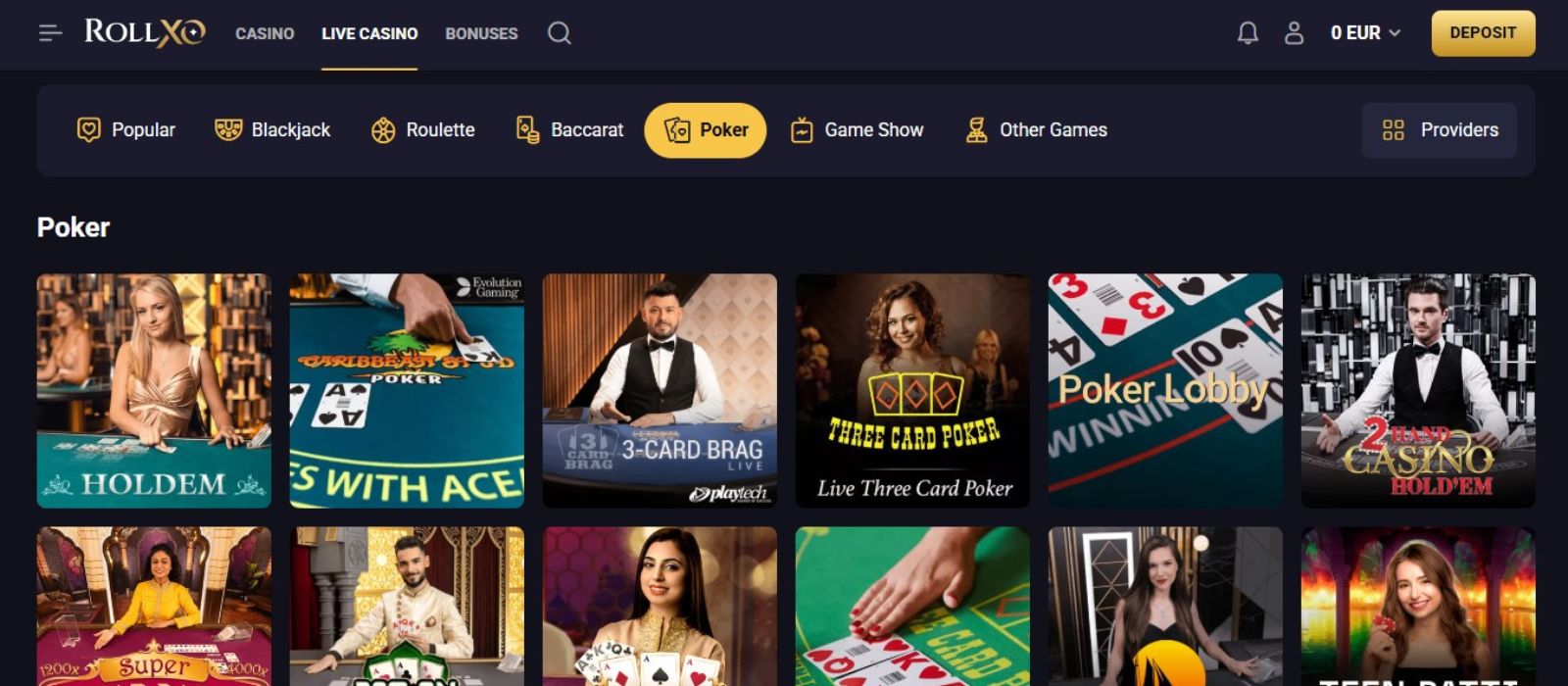 RollXO Live Casino with real dealers